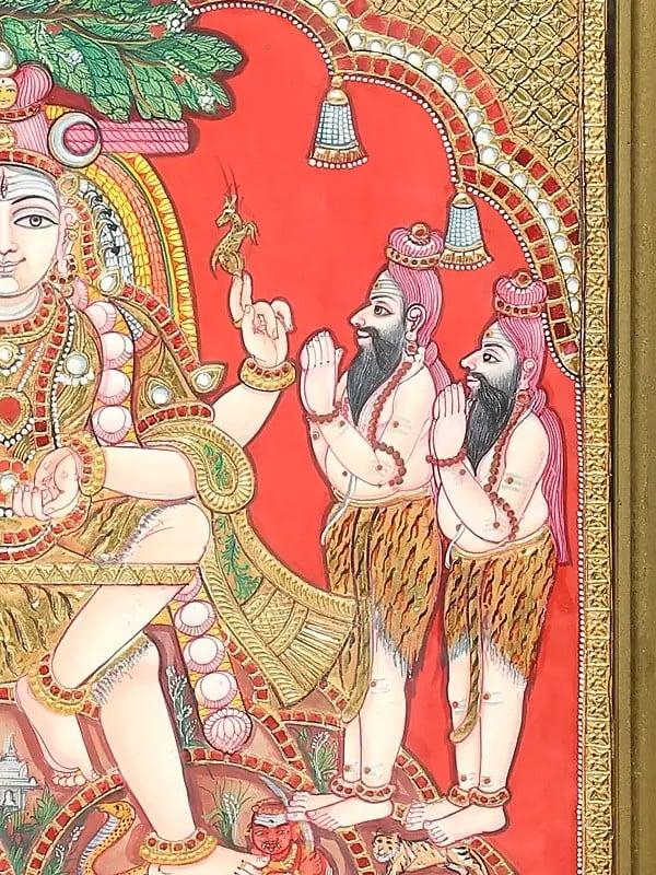 Exotic India Dakshinamurthy Lord Shiva | Framed Tanjore Painting