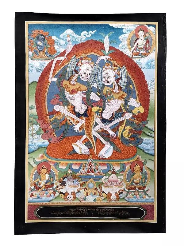 exotic india Dancing Citipati Thangka (Brocadeless Thangka) 