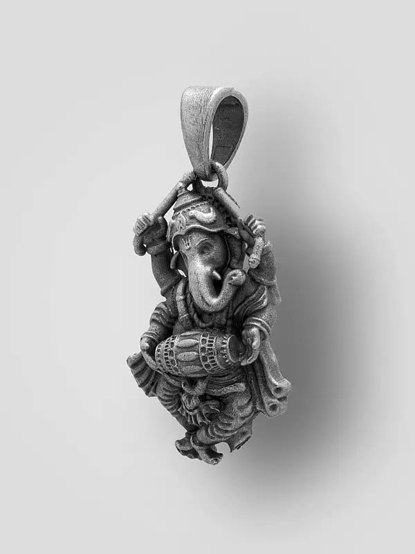 Exotic India Dancing Ganesha Sterling Silver Pendant 