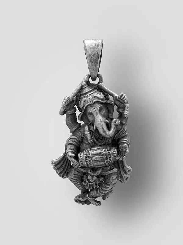 exotic india Dancing Ganesha Sterling Silver Pendant 
