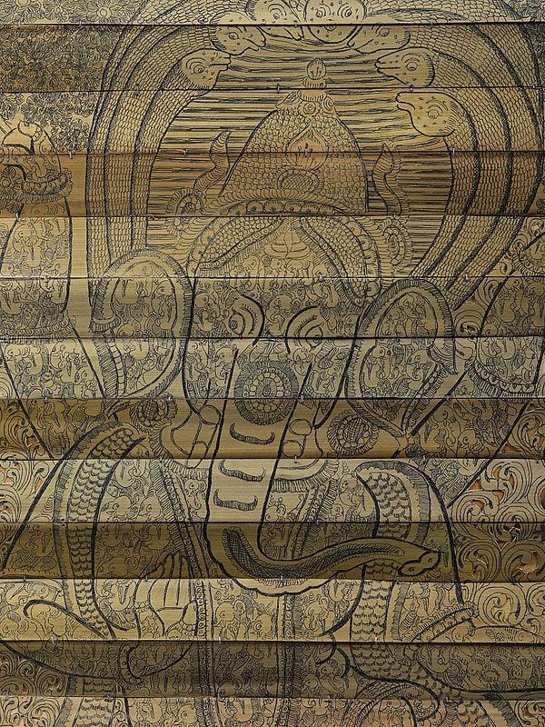Exotic India Dancing Lord Ganapati With Small Elephants | Pattachitra Painting On Palm Leaf 