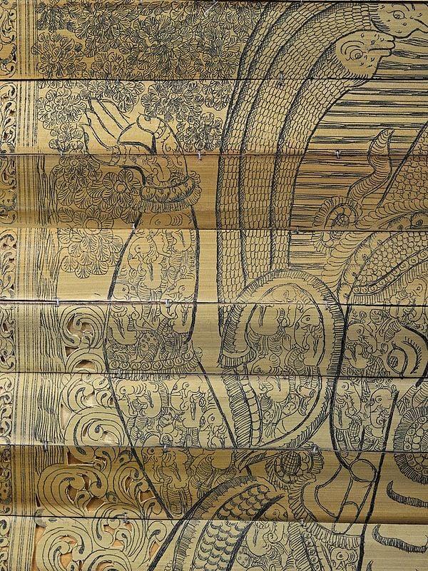 Exotic India Dancing Lord Ganapati With Small Elephants | Pattachitra Painting On Palm Leaf 