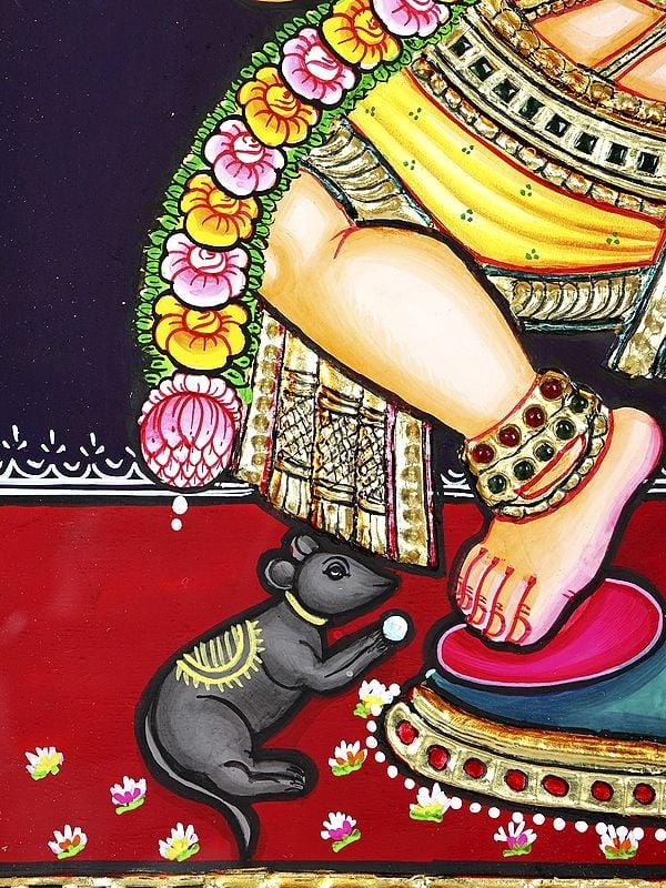 Exotic India Dancing Lord Ganesha | 24 Karat Gold Work | Framed Tanjore Painting 