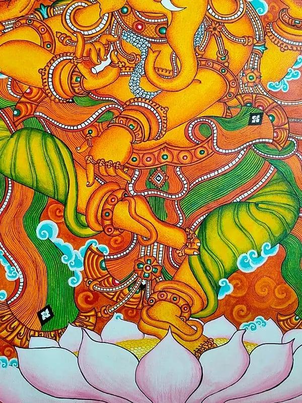 Exotic India Dancing Lord Ganesha | Acrylic On Canvas | Traditional Kerala Mural Art 