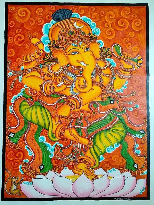 exotic india Dancing Lord Ganesha | Acrylic On Canvas | Traditional Kerala Mural Art 