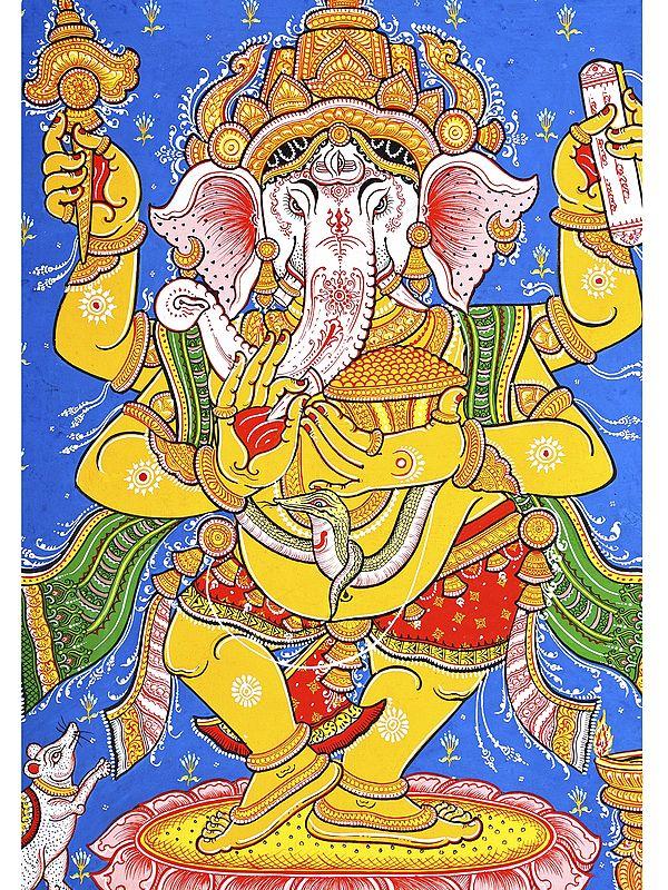 Exotic India Dancing Lord Ganesha | Pattachitra Painting From Odisha 