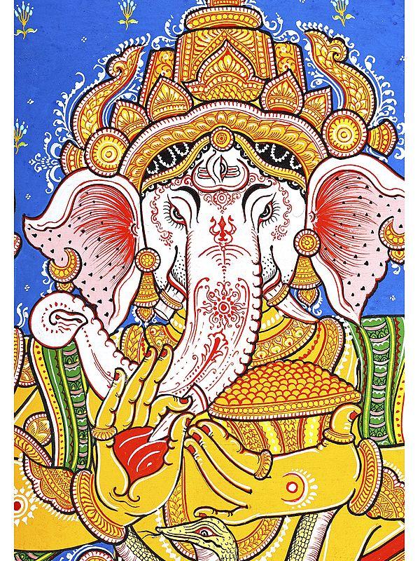 Exotic India Dancing Lord Ganesha | Pattachitra Painting From Odisha 