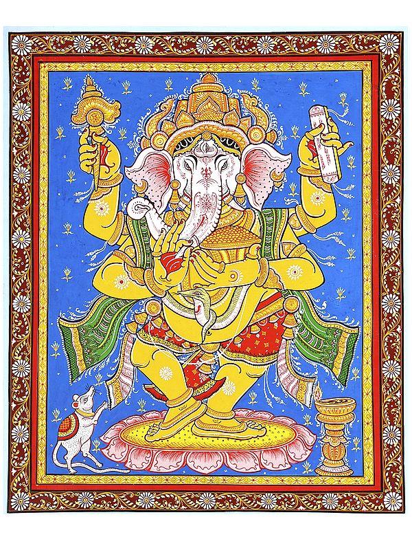 exotic india Dancing Lord Ganesha | Pattachitra Painting From Odisha 