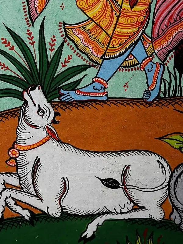 Exotic India Dancing Lord Krishna With Brother Balaram | Pattachitra Painting From Odisha