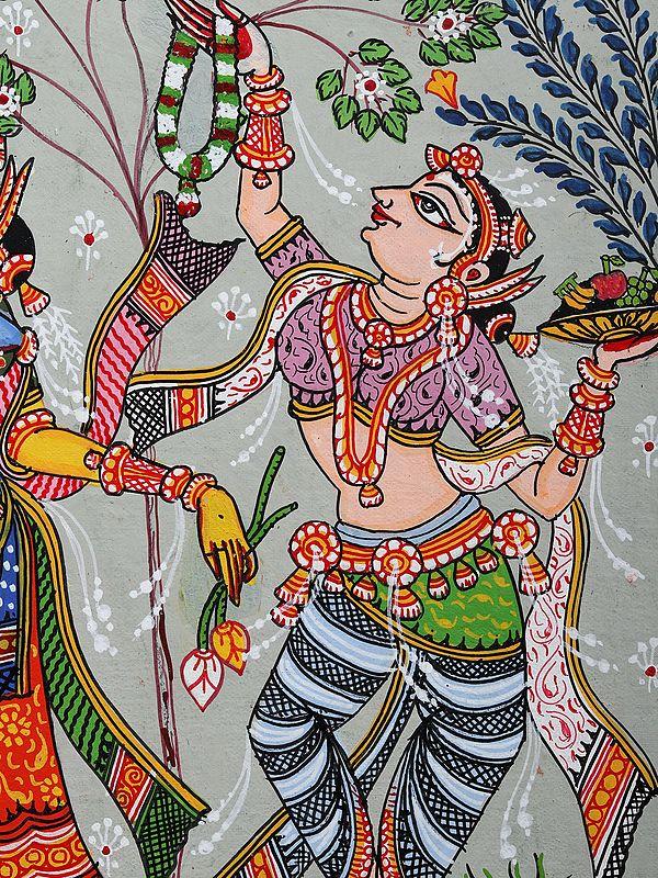 Exotic India Dancing Lord Krishna With Rukmini And Satyabhama | Pattachitra Painting From Odisha