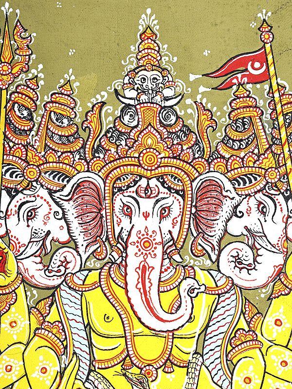 Exotic India Dancing Panchamukhi Lord Ganesha | Pattachitra Painting