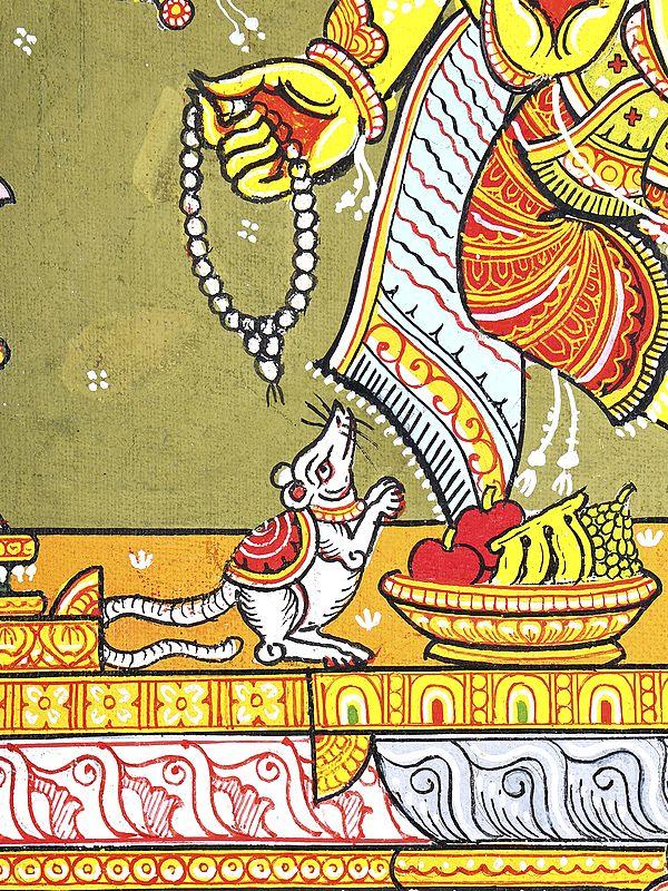 Exotic India Dancing Panchamukhi Lord Ganesha | Pattachitra Painting