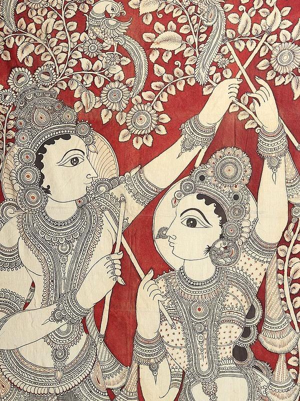 Exotic India Dancing Radha Krishna | Kalamkari Painting 