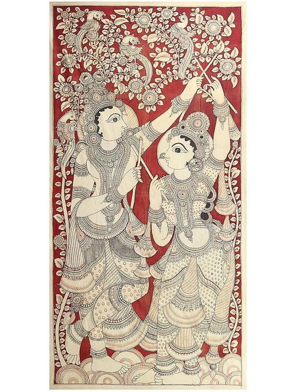 exotic india Dancing Radha Krishna | Kalamkari Painting 