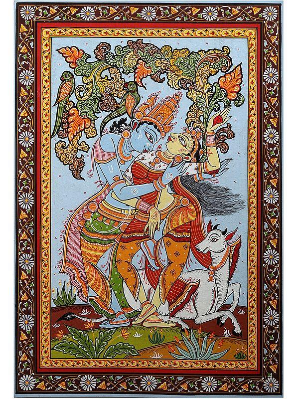 exotic india Dancing Radha Krishna | Pattachitra Painting from Odisha 