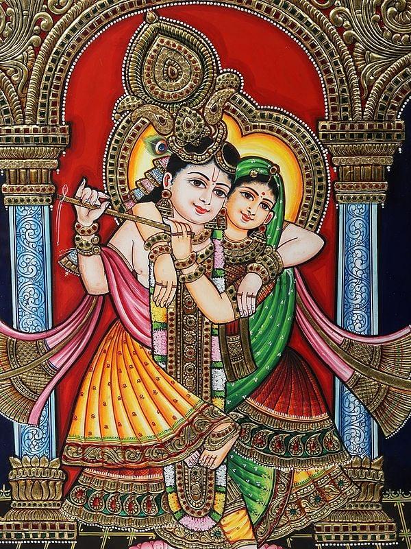 Exotic India Dancing Radha Krishna Tanjore Painting With Frame