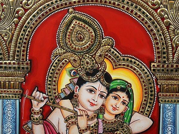 Exotic India Dancing Radha Krishna Tanjore Painting With Frame