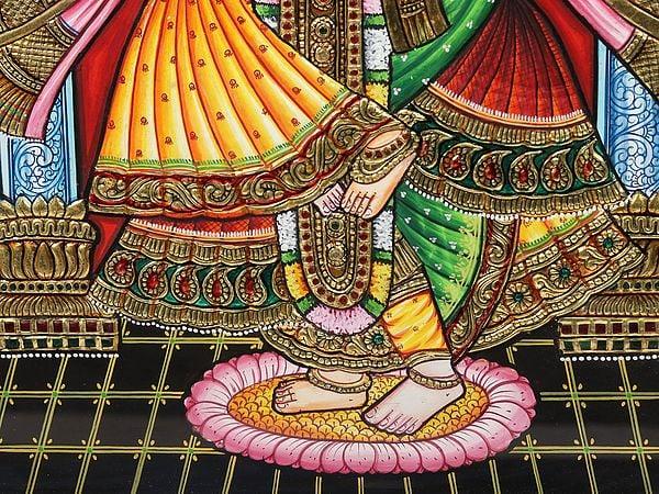 Exotic India Dancing Radha Krishna Tanjore Painting With Frame