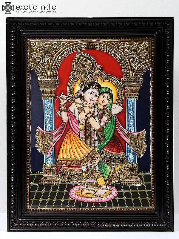 exotic india Dancing Radha Krishna Tanjore Painting with Frame