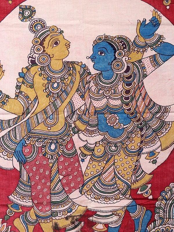 Exotic India Dancing Radha Krishna With Cow | Kalamkari Art