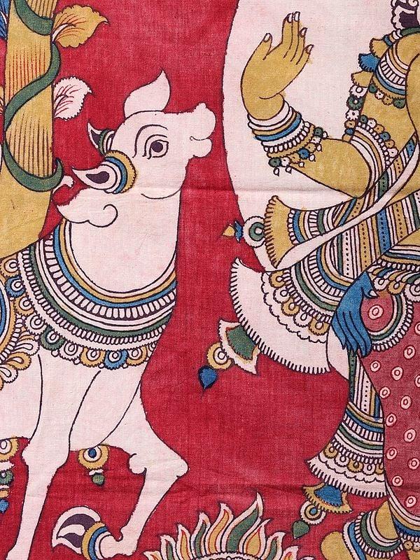 Exotic India Dancing Radha Krishna With Cow | Kalamkari Art