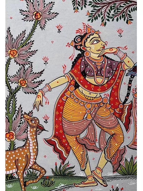 Exotic India Dancing Radha-Krishna With Gopis | Pattachitra Painting From Odisha 