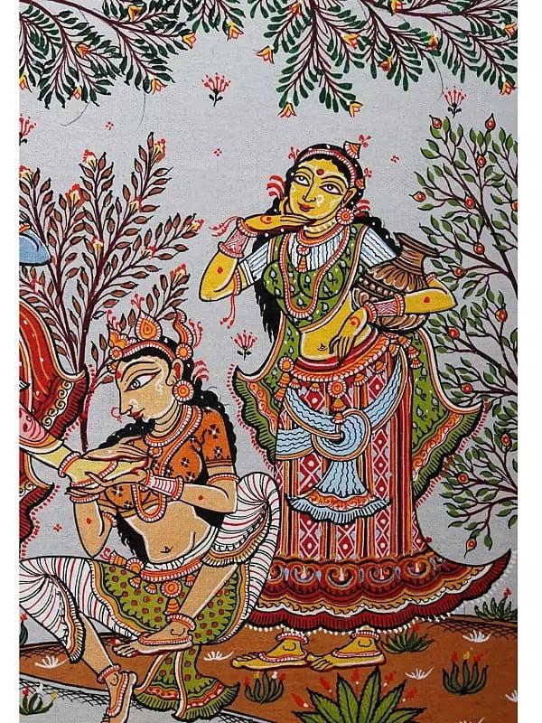Exotic India Dancing Radha-Krishna With Gopis | Pattachitra Painting From Odisha 