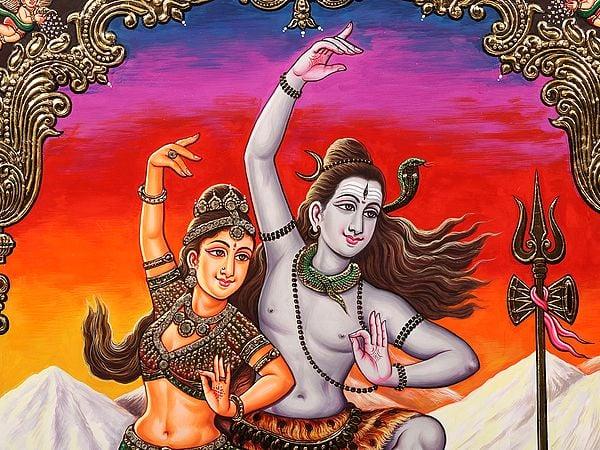 Exotic India Dancing Shiva Parvati Framed Tanjore Painting
