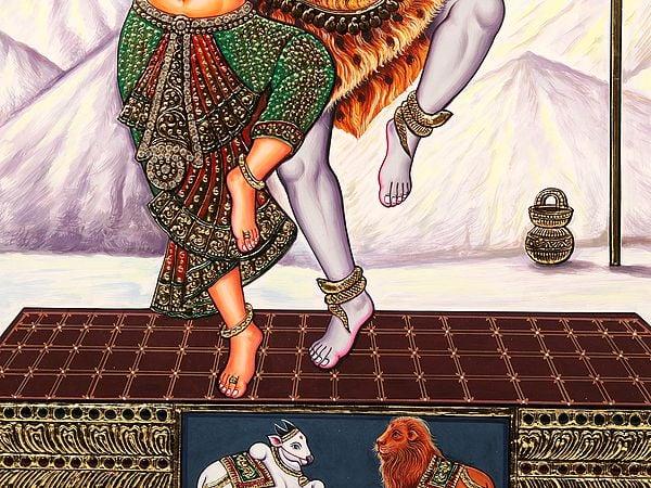 Exotic India Dancing Shiva Parvati Framed Tanjore Painting