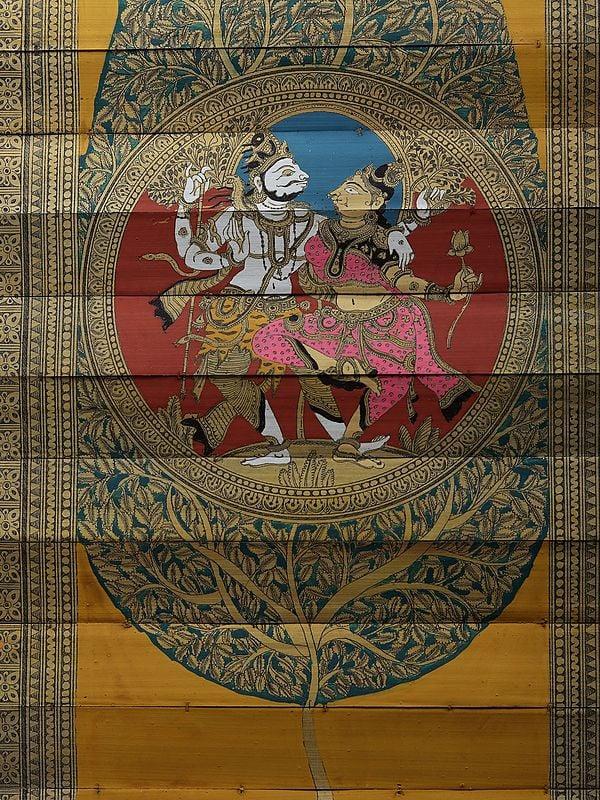 Exotic India Dancing Shiva-Parvati Inside The Tree | Pattachitra Painting On Palm Leaf 