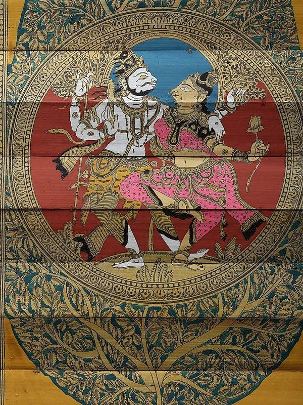 Exotic India Dancing Shiva-Parvati Inside The Tree | Pattachitra Painting On Palm Leaf 