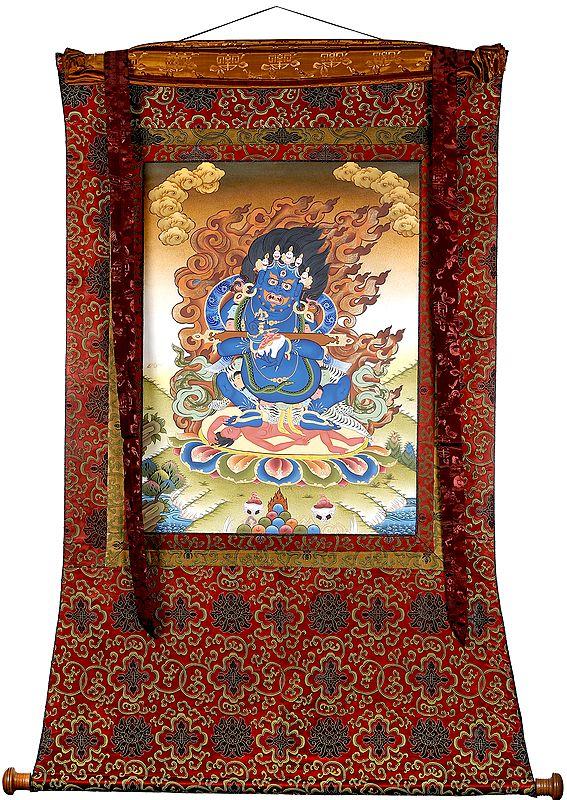 Exotic India Dandapani Two Armed Pangarnatha Mahakala - Tibetan Thangka Painting 