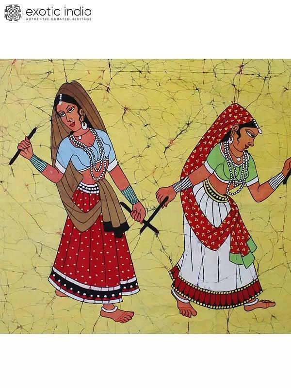 Exotic India Dandiya Raas Batik Painting - Indian Folk Dance Artwork 