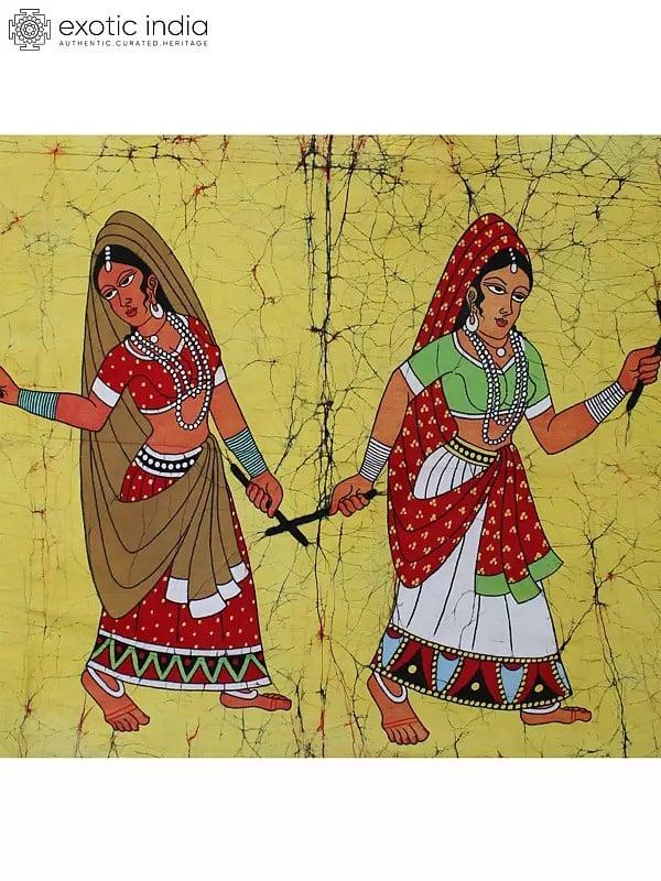 Exotic India Dandiya Raas Batik Painting - Indian Folk Dance Artwork 