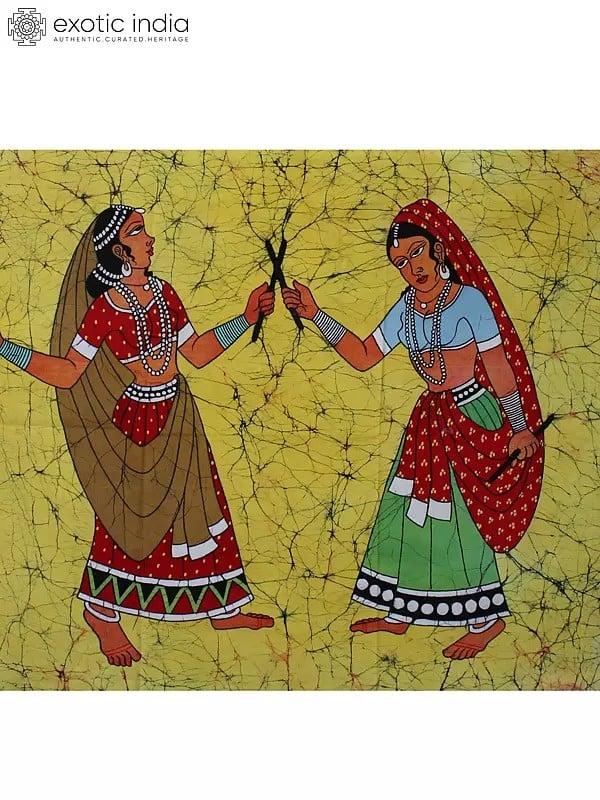 Exotic India Dandiya Raas Batik Painting - Indian Folk Dance Artwork 