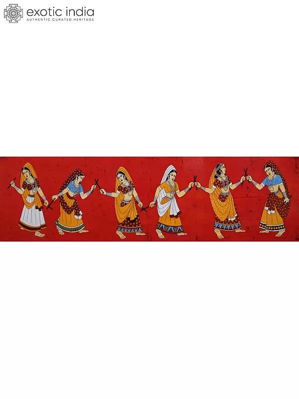 exotic india Dandiya Raas - Gujarati Folk Dance | Batik Painting