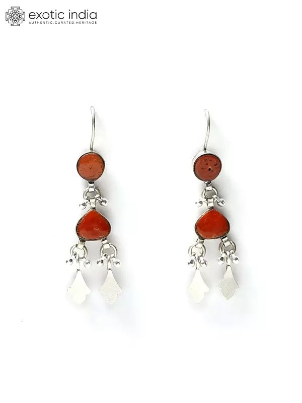 exotic india Dangle Earrings with Coral Gemstone | Sterling Silver Jewelry