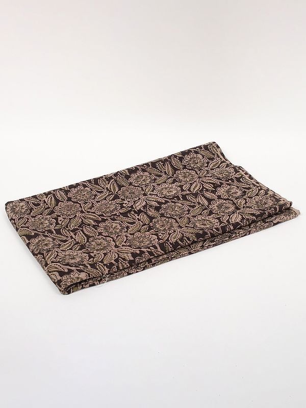 exotic india Dark-Charcoal Grey Pure Cotton Kalamkari Block Printed Fabric 