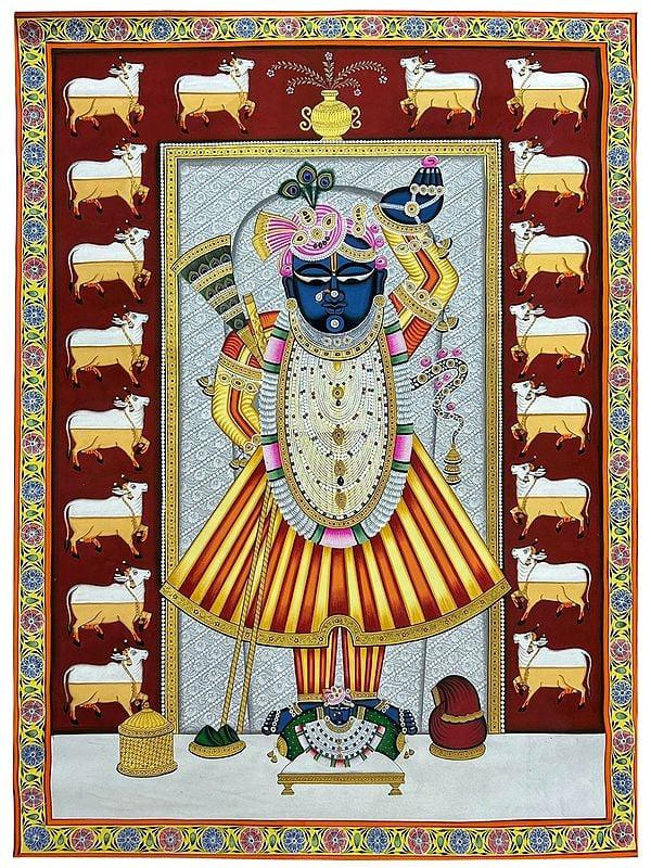 exotic india Darshan Of Shrinathji | Natural Color On Cloth | By Dheeraj Munot 