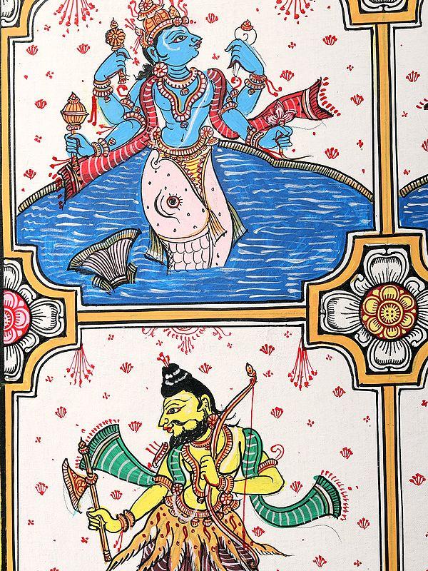 Exotic India Dashavatara Of Lord Vishnu | Patachitra Art 