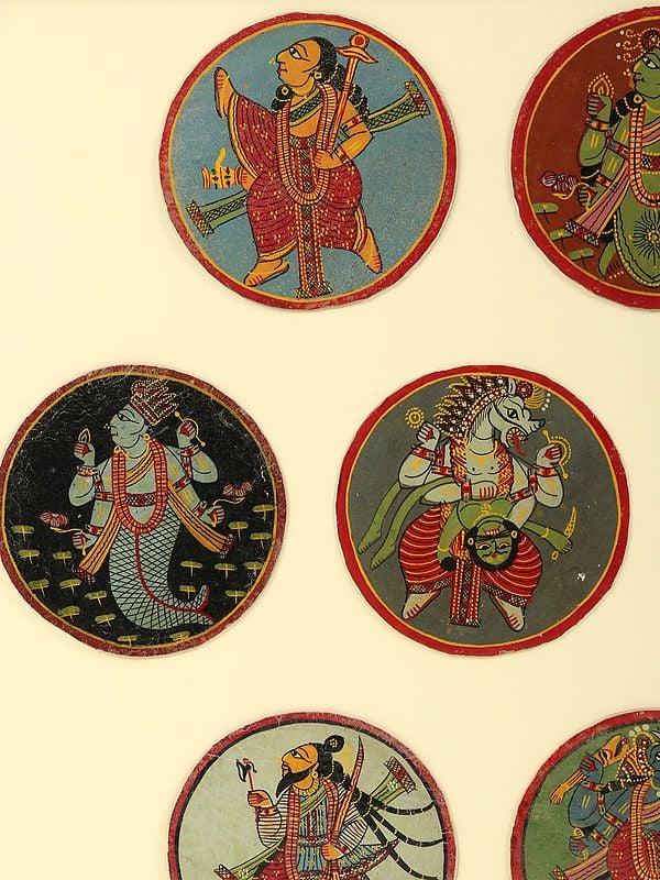 Exotic India Dashavatara - Ten Avatars Of Vishnu | Watercolor Painting 