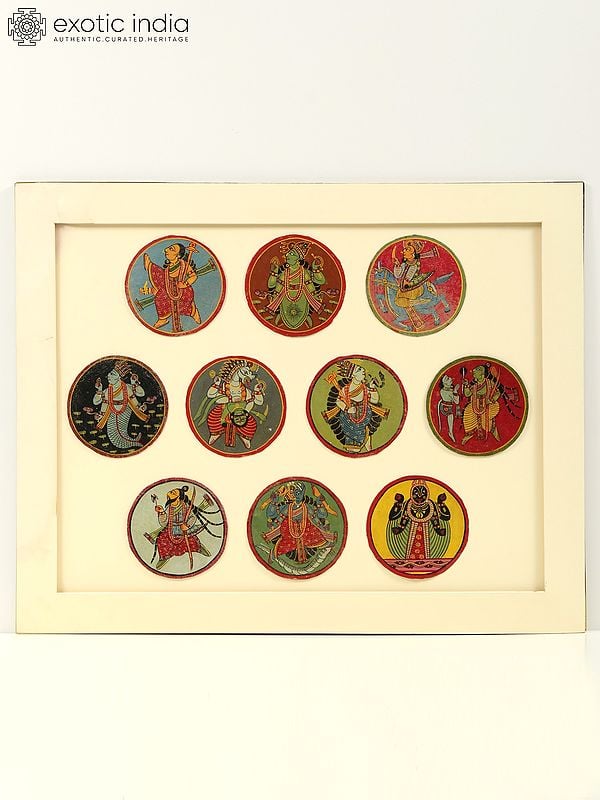 exotic india Dashavatara - Ten Avatars of Vishnu | Watercolor Painting 