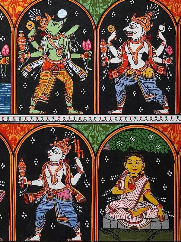 Exotic India Dashavatara - Ten Incarnations Of Lord Vishnu | Pattachitra Painting From Odisha 