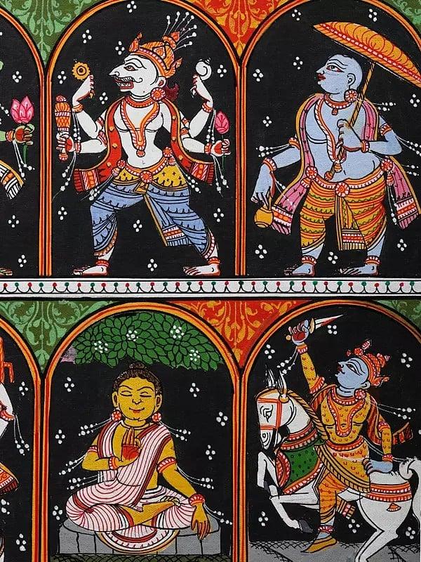 Exotic India Dashavatara - Ten Incarnations Of Lord Vishnu | Pattachitra Painting From Odisha 