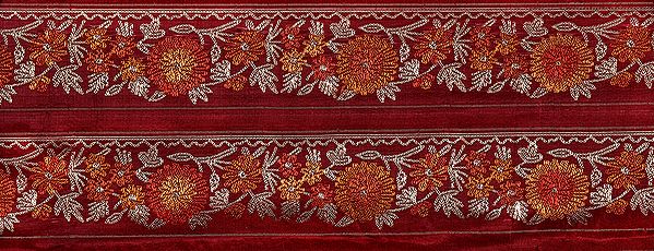 exotic india Deep-Claret Fabric with Zari-Woven Flowers 