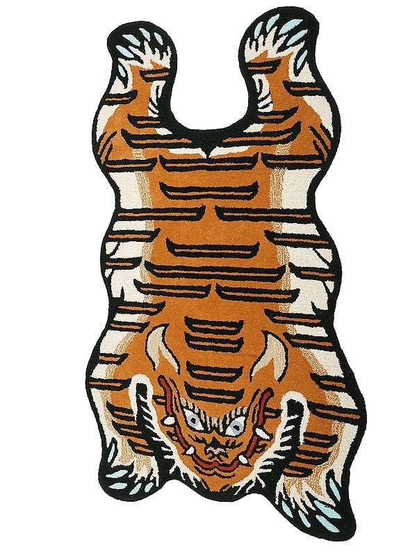 exotic india Desert-Sun Tibetan Tiger Wool Yogic Asana Mat from Mirzapur