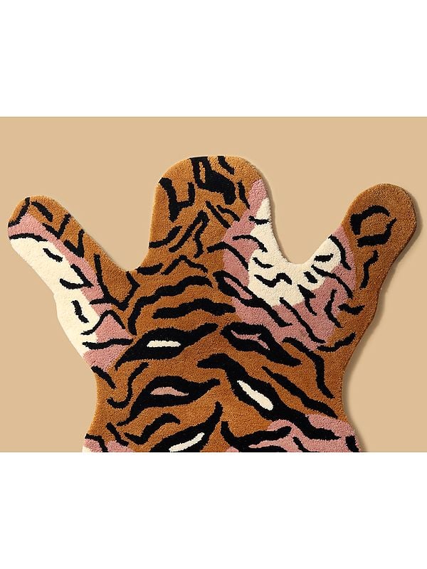Exotic India Desert-Sun Tiger Skin Handmade Tufted Yogic Asana Mat From Mirzapur 