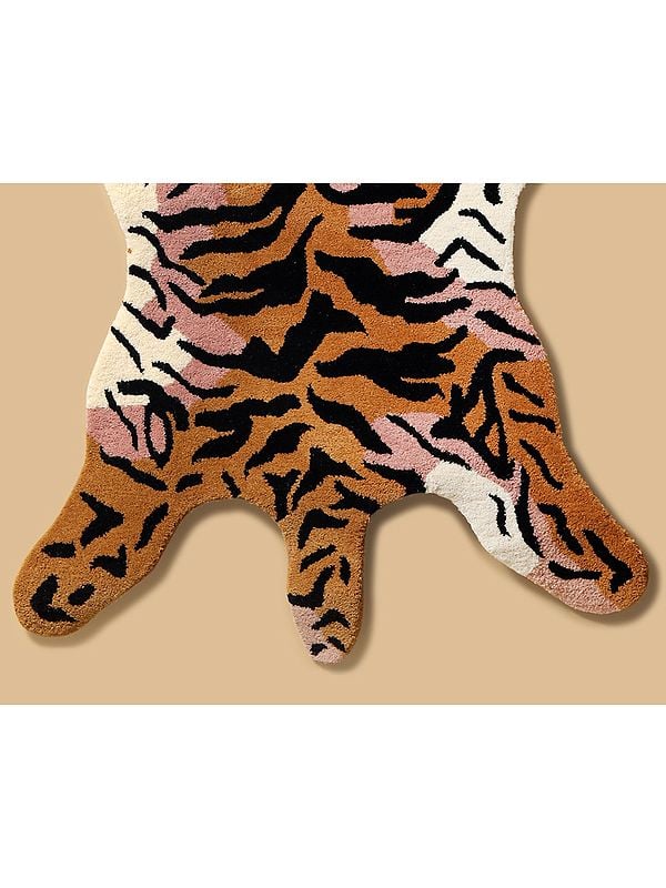 Exotic India Desert-Sun Tiger Skin Handmade Tufted Yogic Asana Mat From Mirzapur 