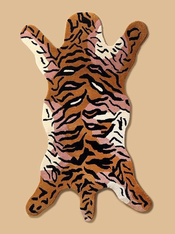 exotic india Desert-Sun Tiger Skin Handmade Tufted Yogic Asana Mat from Mirzapur 