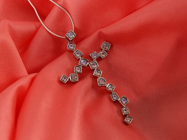 Exotic India Designer Asymmetric Cross Pendant | Sterling Silver Pendant